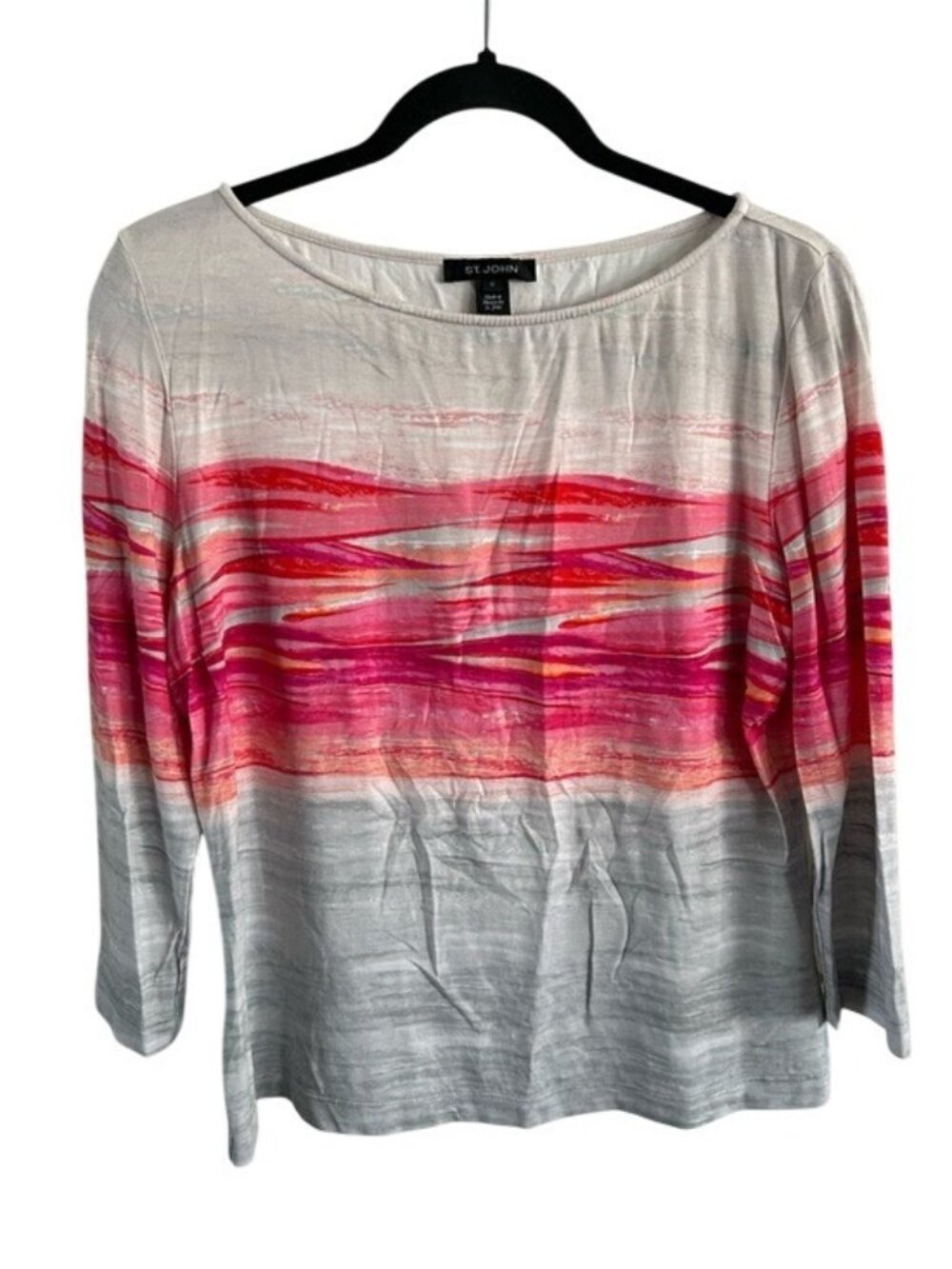 St. John 3/4 Sleeve Tee Pink & Gray Stripe Detail Sz Medium Quiet Luxury Casual